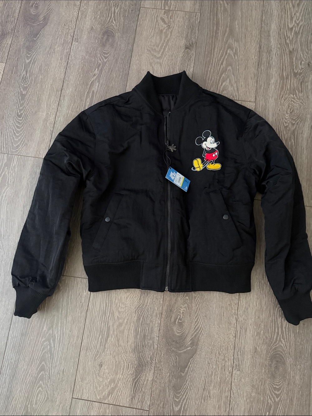 Disney Black Mickey Mouse Puffer Jacket with Embroidered Patch